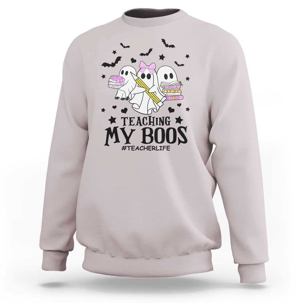 Funny Teacher Halloween Sweatshirt Teaching My Boos Teacherlife Ghost Pencil Book - Wonder Print Shop