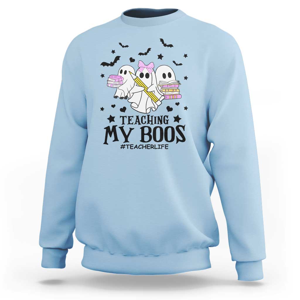 Funny Teacher Halloween Sweatshirt Teaching My Boos Teacherlife Ghost Pencil Book - Wonder Print Shop
