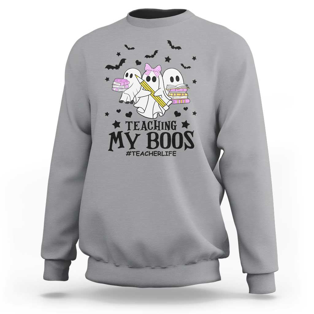 Funny Teacher Halloween Sweatshirt Teaching My Boos Teacherlife Ghost Pencil Book - Wonder Print Shop