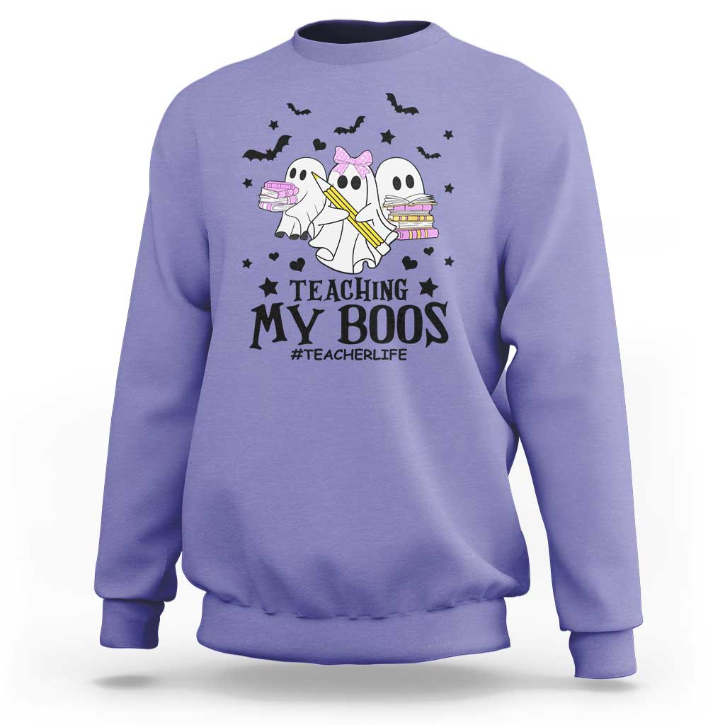 Funny Teacher Halloween Sweatshirt Teaching My Boos Teacherlife Ghost Pencil Book - Wonder Print Shop