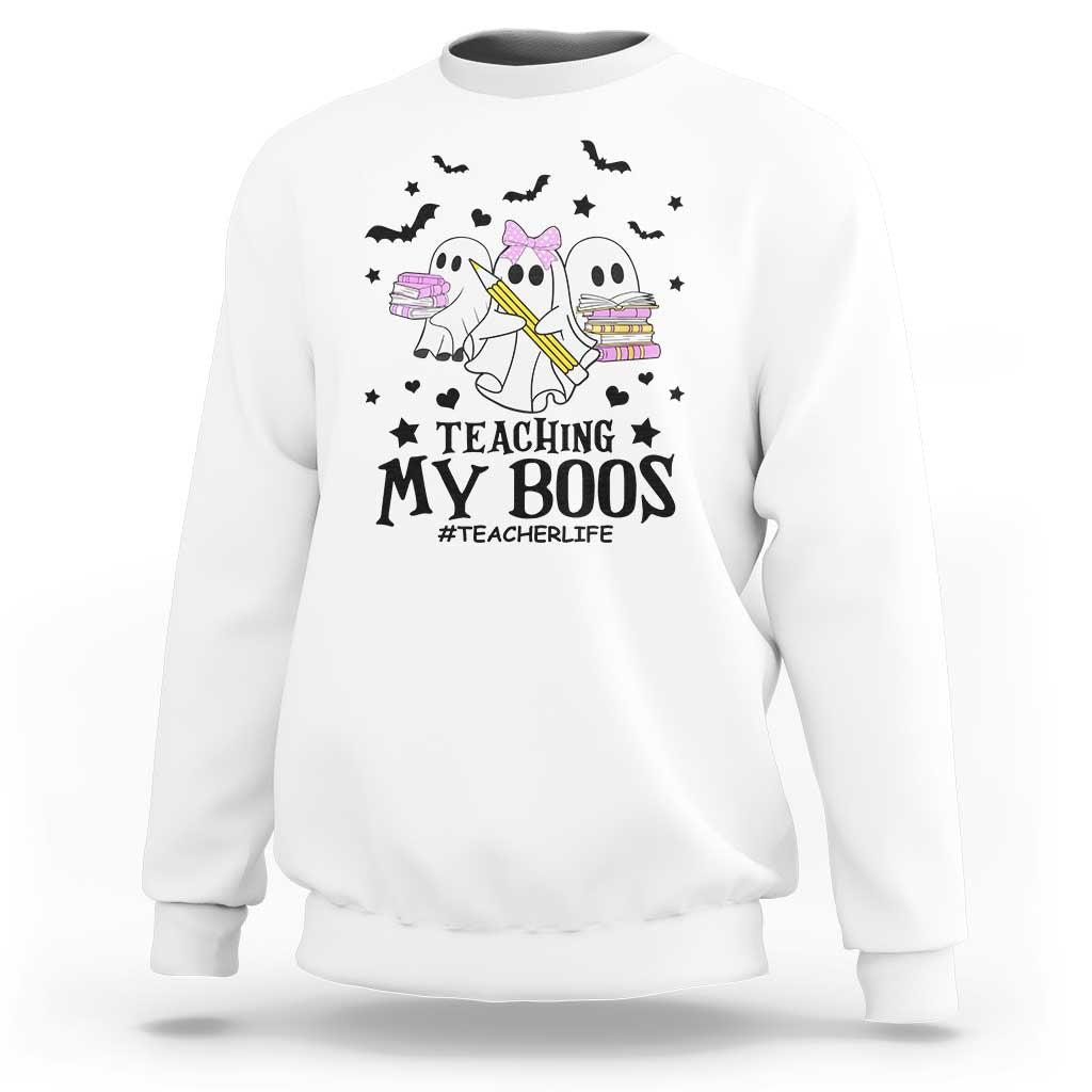 Funny Teacher Halloween Sweatshirt Teaching My Boos Teacherlife Ghost Pencil Book - Wonder Print Shop