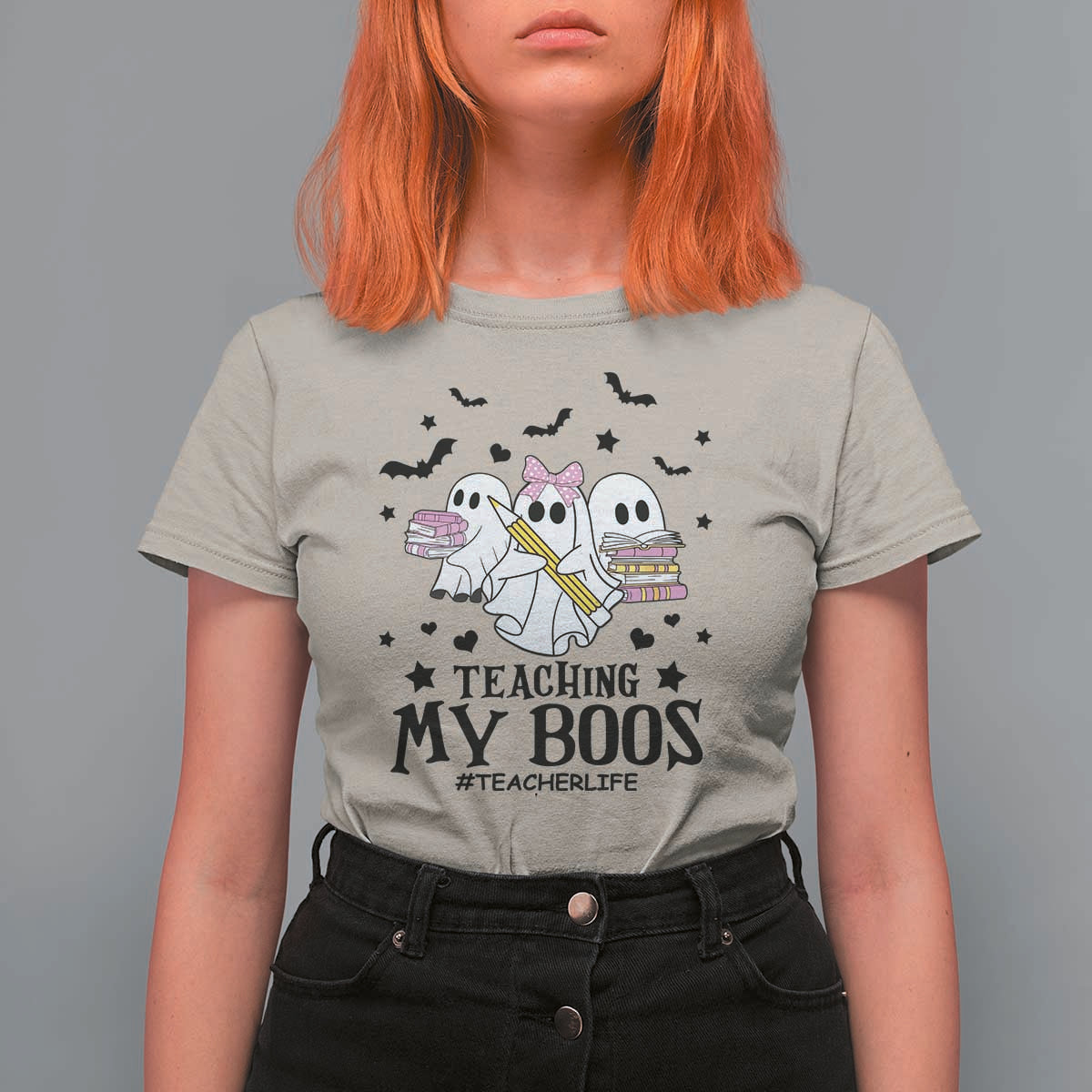 Funny Teacher Halloween T Shirt For Women Teaching My Boos Teacherlife Ghost Pencil Book - Wonder Print Shop