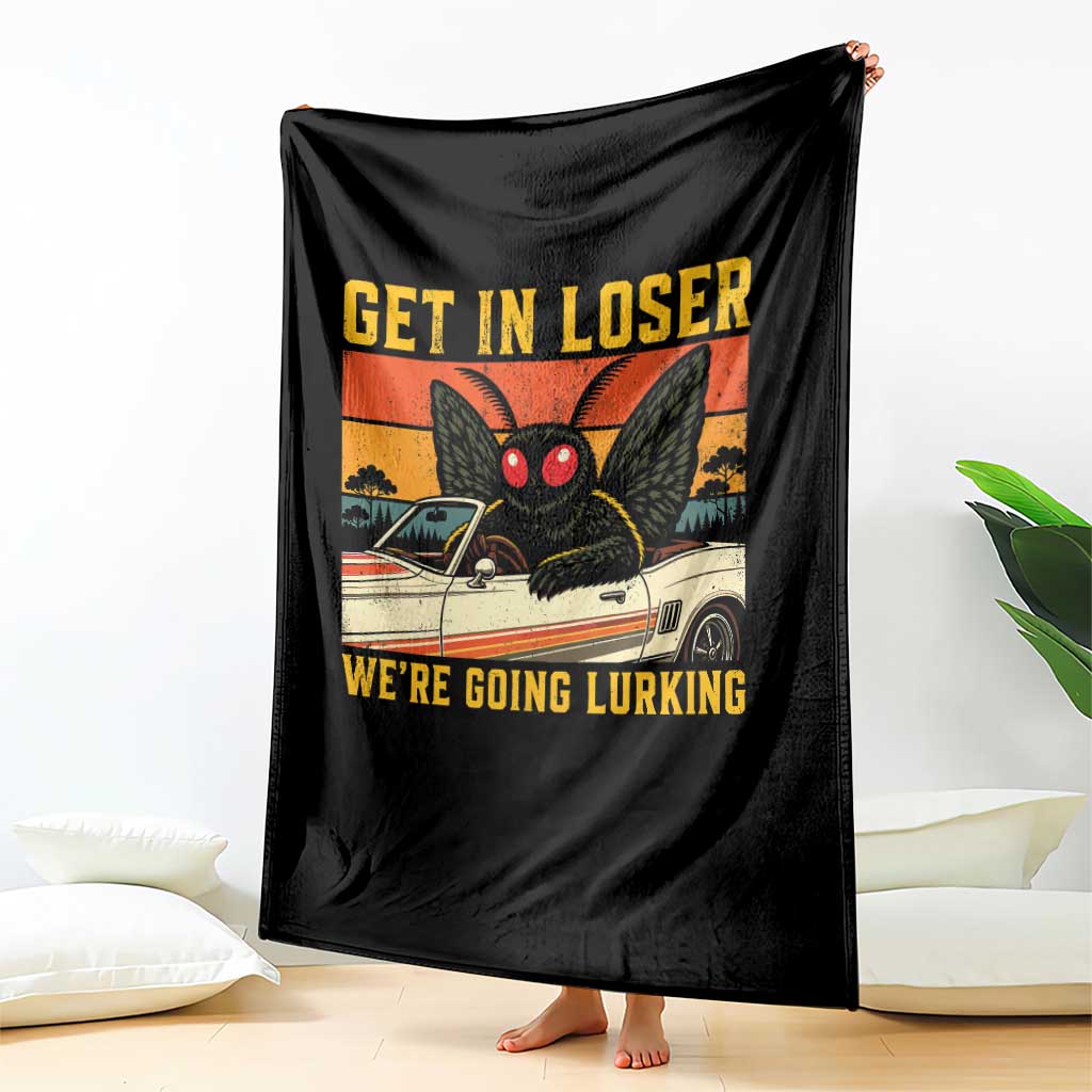 Get In Loser We Are Going Lurking Funny Mothman Throw Blanket Cryptozoology Cryptid Lover