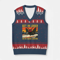 Get In Loser We Are Going Lurking Funny Mothman V-Neck Knit Sweater Vest Cryptozoology Cryptid Lover