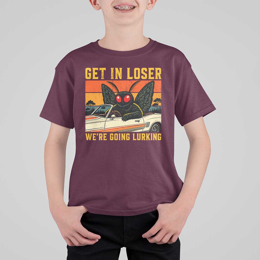 Get In Loser We Are Going Lurking Funny Mothman T Shirt For Kid Cryptozoology Cryptid Lover