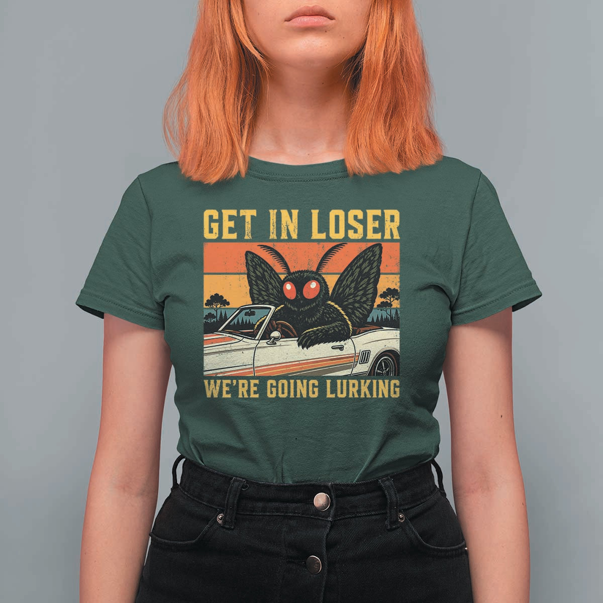 Get In Loser We Are Going Lurking Funny Mothman T Shirt For Women Cryptozoology Cryptid Lover