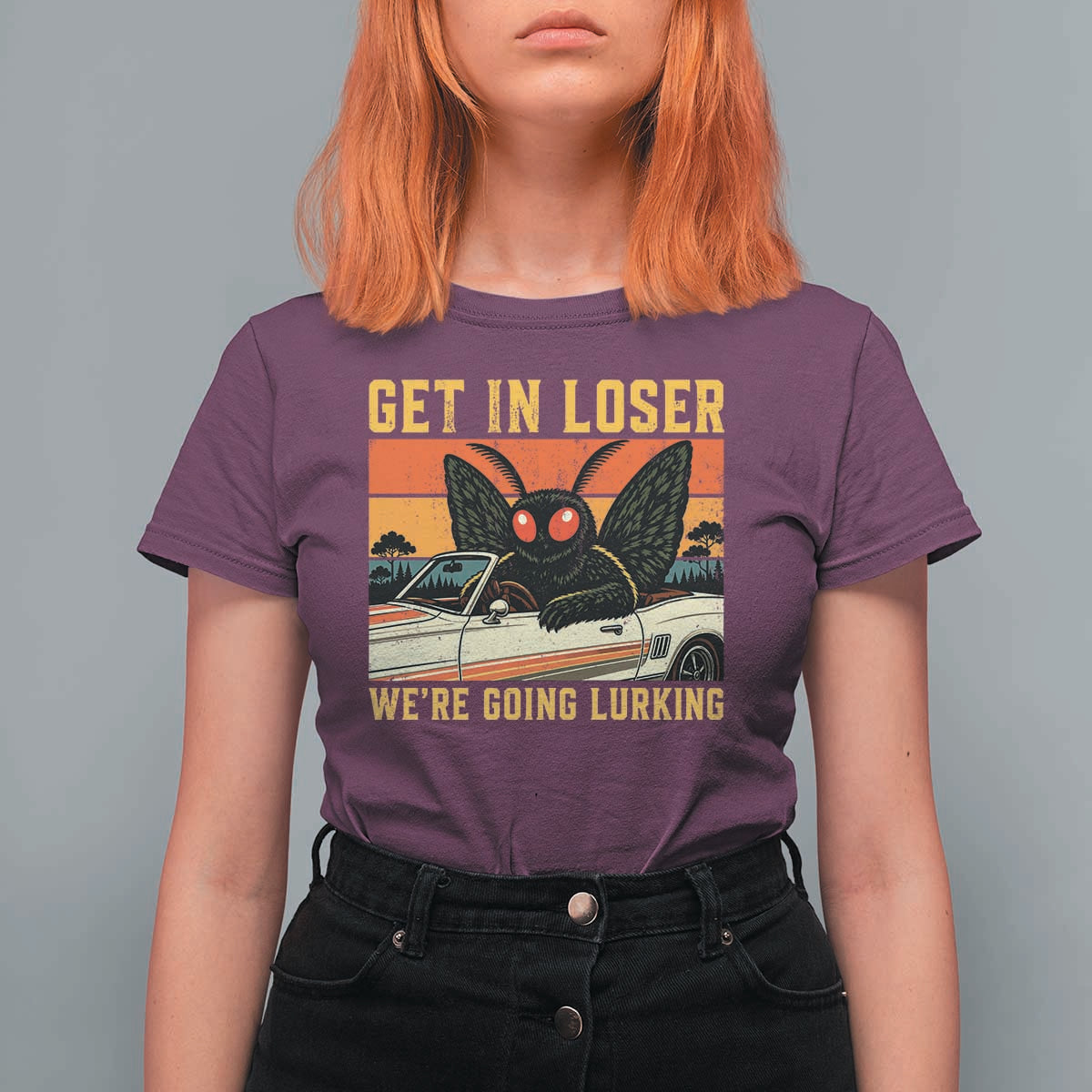 Get In Loser We Are Going Lurking Funny Mothman T Shirt For Women Cryptozoology Cryptid Lover