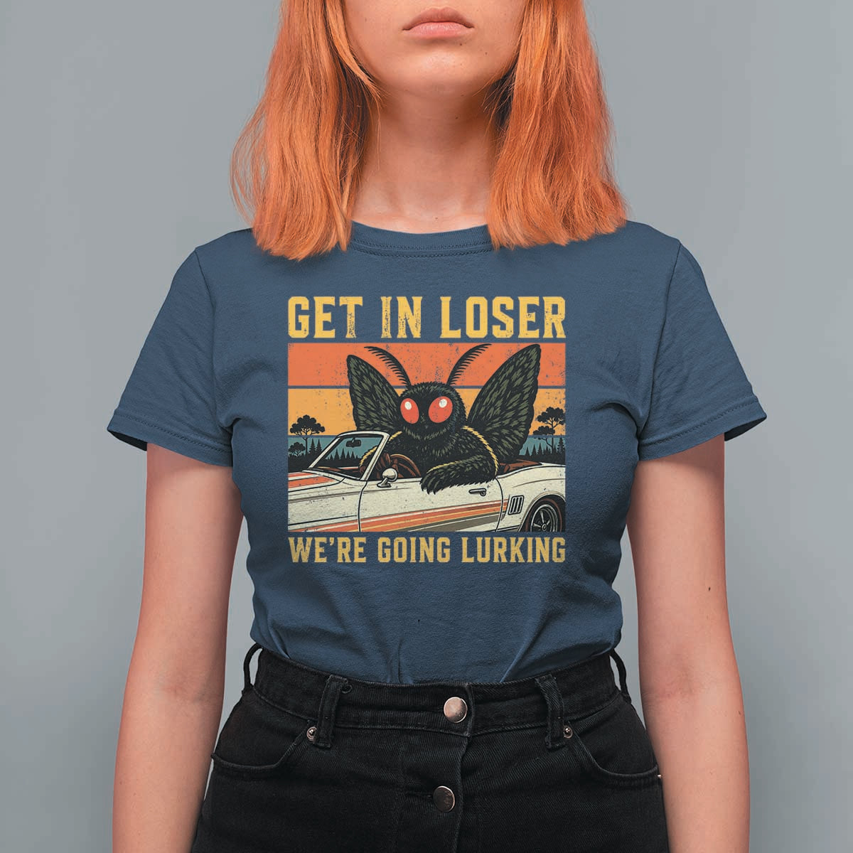 Get In Loser We Are Going Lurking Funny Mothman T Shirt For Women Cryptozoology Cryptid Lover