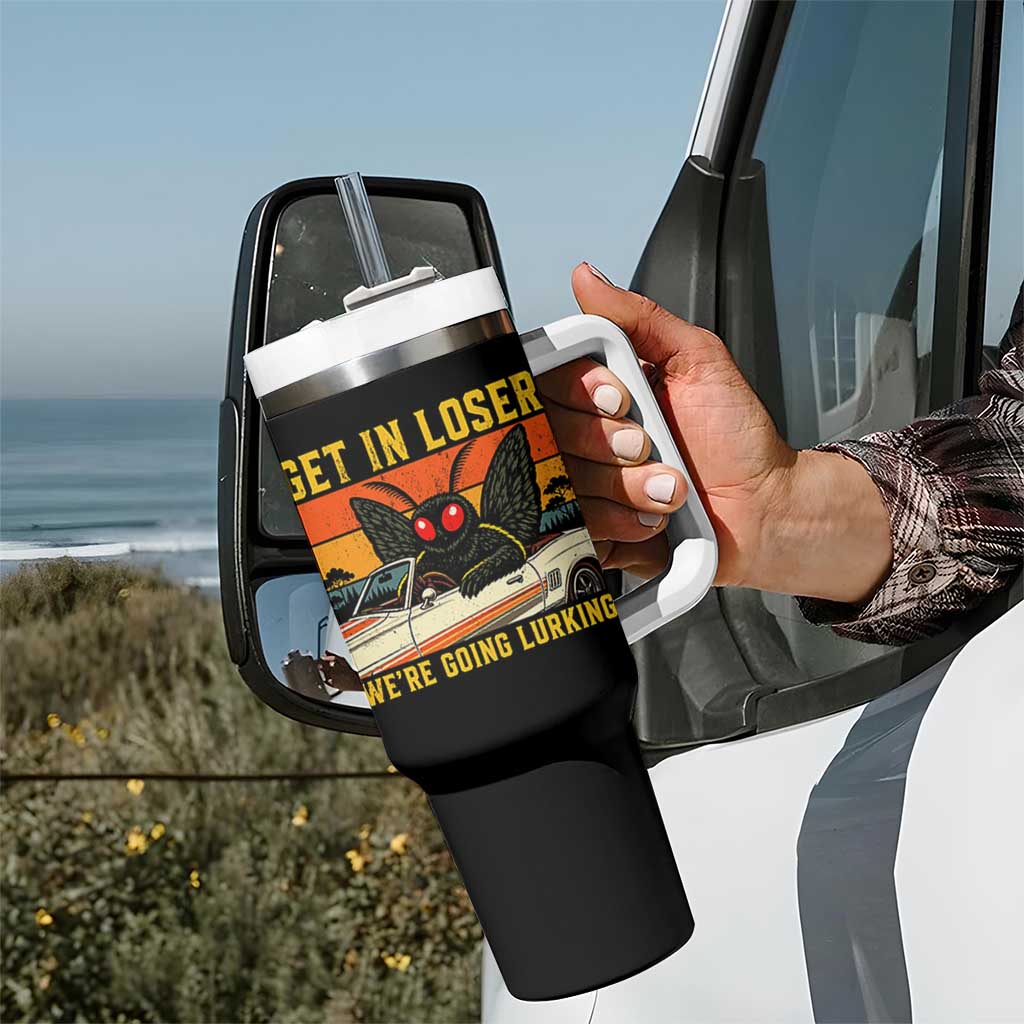 Get In Loser We Are Going Lurking Funny Mothman Tumbler With Handle Cryptozoology Cryptid Lover
