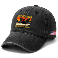 Get In Loser We Are Going Lurking Funny Mothman Washed Cotton Baseball Cap Cryptozoology Cryptid Lover
