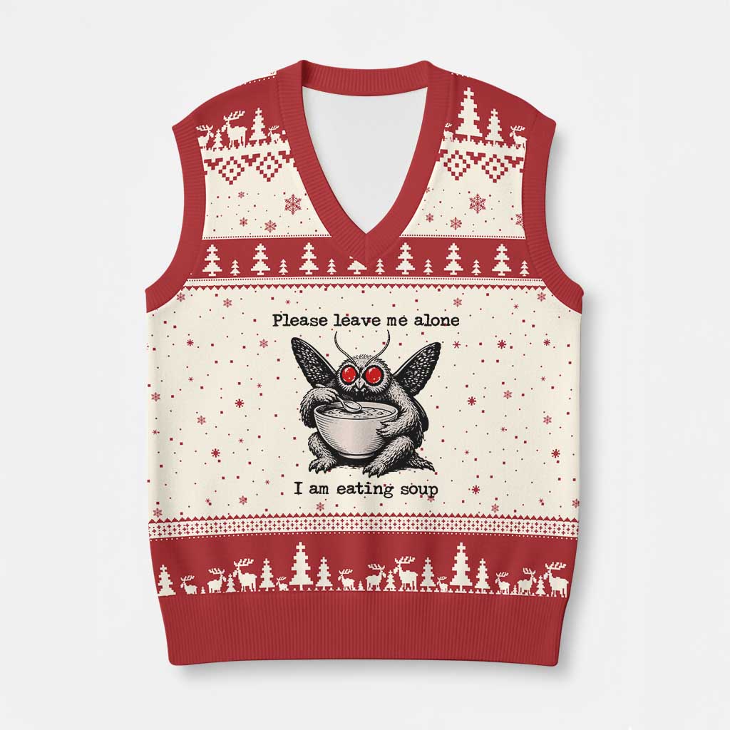 Please Leave Me Alone I Am Eating Soup Funny Mothman V-Neck Knit Sweater Vest