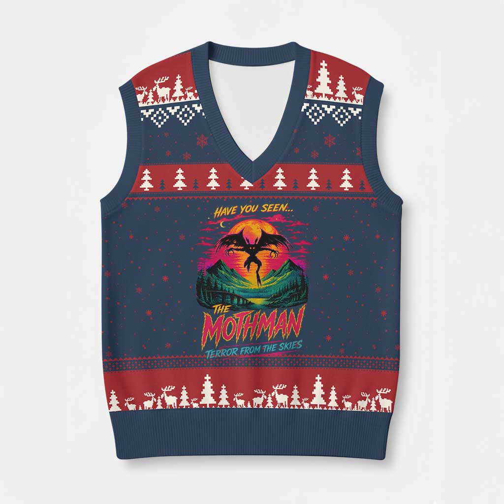 Funny Mothman V-Neck Knit Sweater Vest Have You Seen The Mothman Terror From The Skies Cryptid Legends