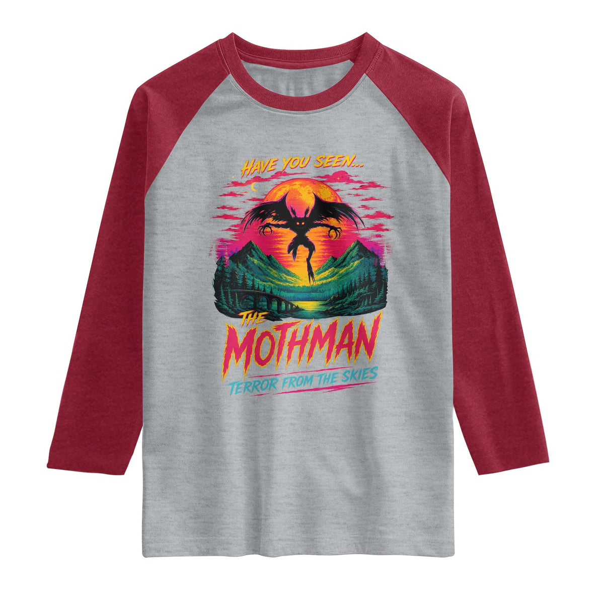 Funny Mothman Raglan Shirt Have You Seen The Mothman Terror From The Skies Cryptid Legends