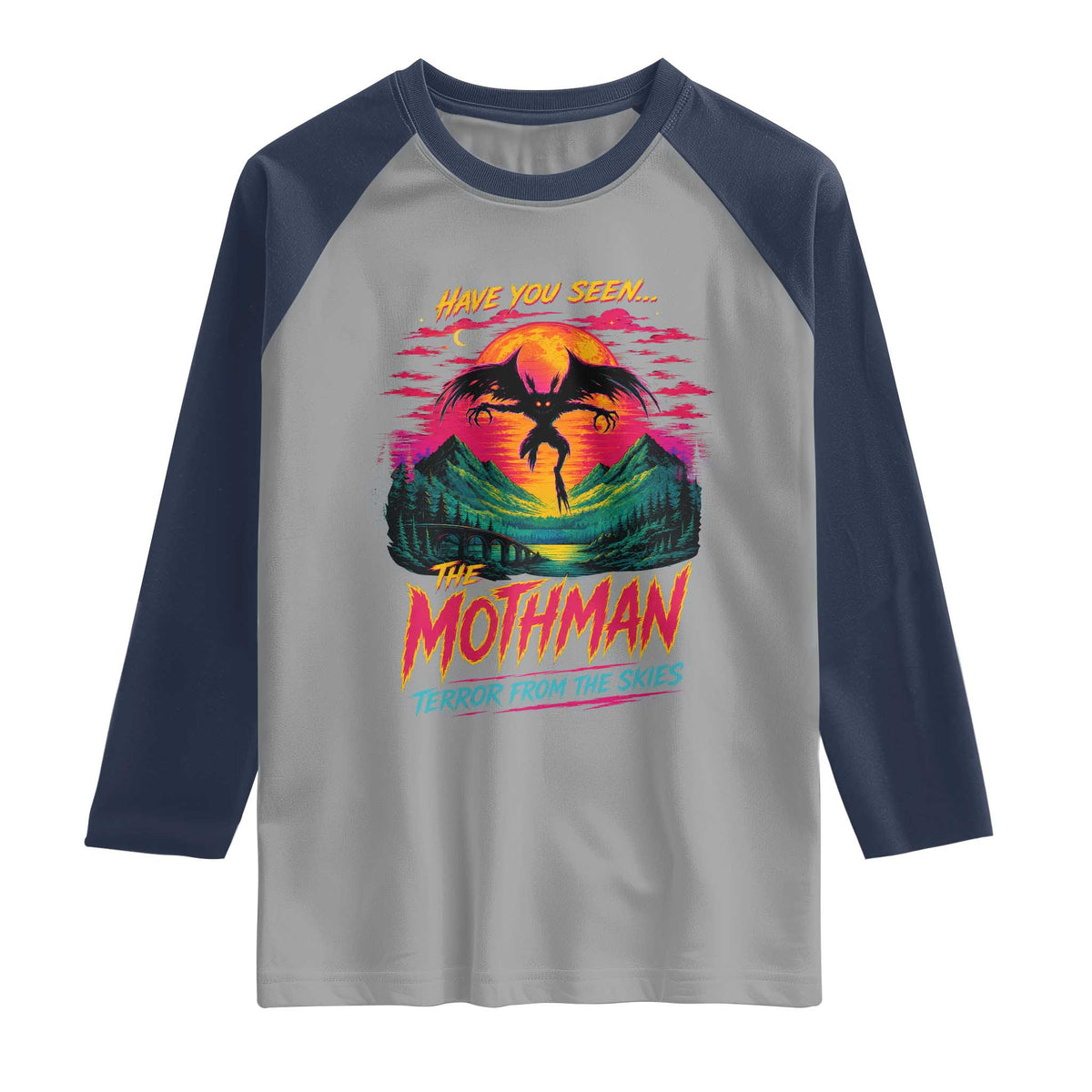 Funny Mothman Raglan Shirt Have You Seen The Mothman Terror From The Skies Cryptid Legends