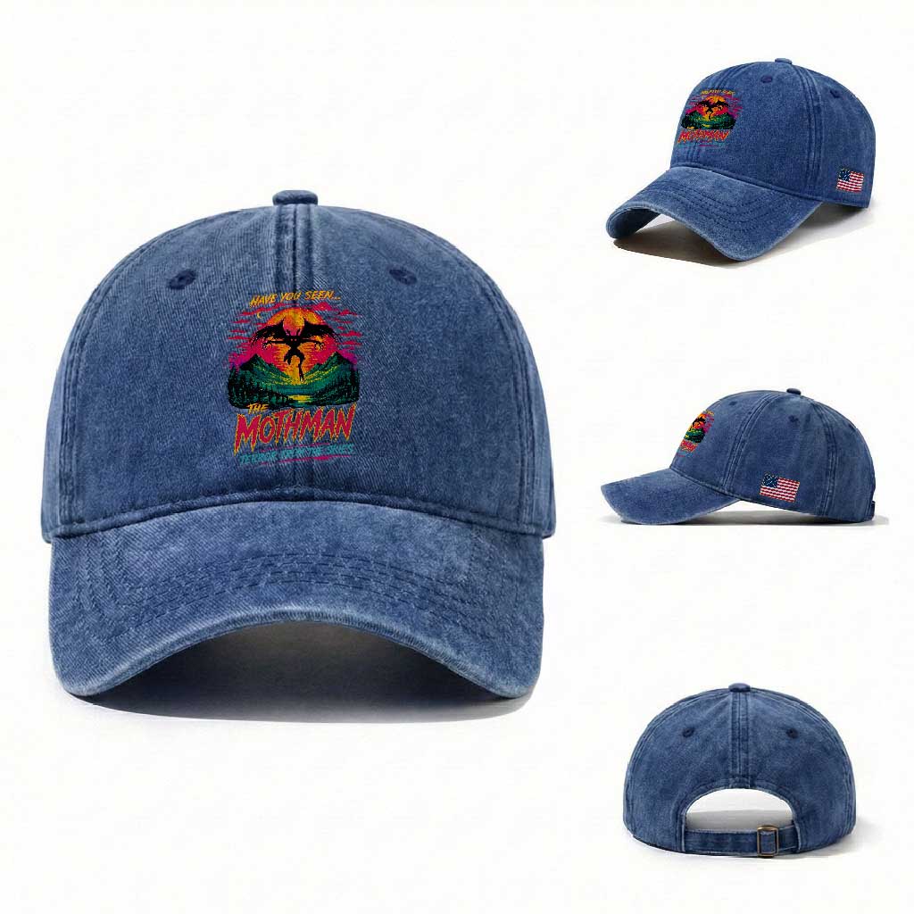 Funny Mothman Washed Cotton Baseball Cap Have You Seen The Mothman Terror From The Skies Cryptid Legends