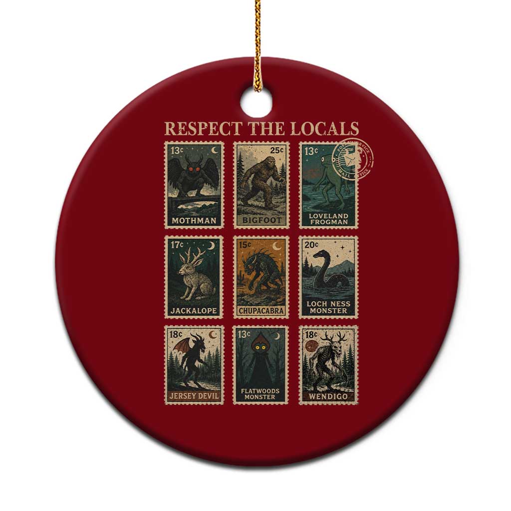 Respect The Locals Cryptids Monster Stamps Ceramic Ornament Cryptozoology Paranormal Bigfoot Mothman