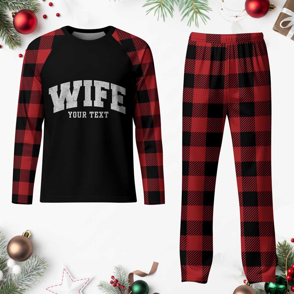 Personalized Wife Plaid Pajama Set Custom Text Name Wifey Marriage Anniversary Couple Gift