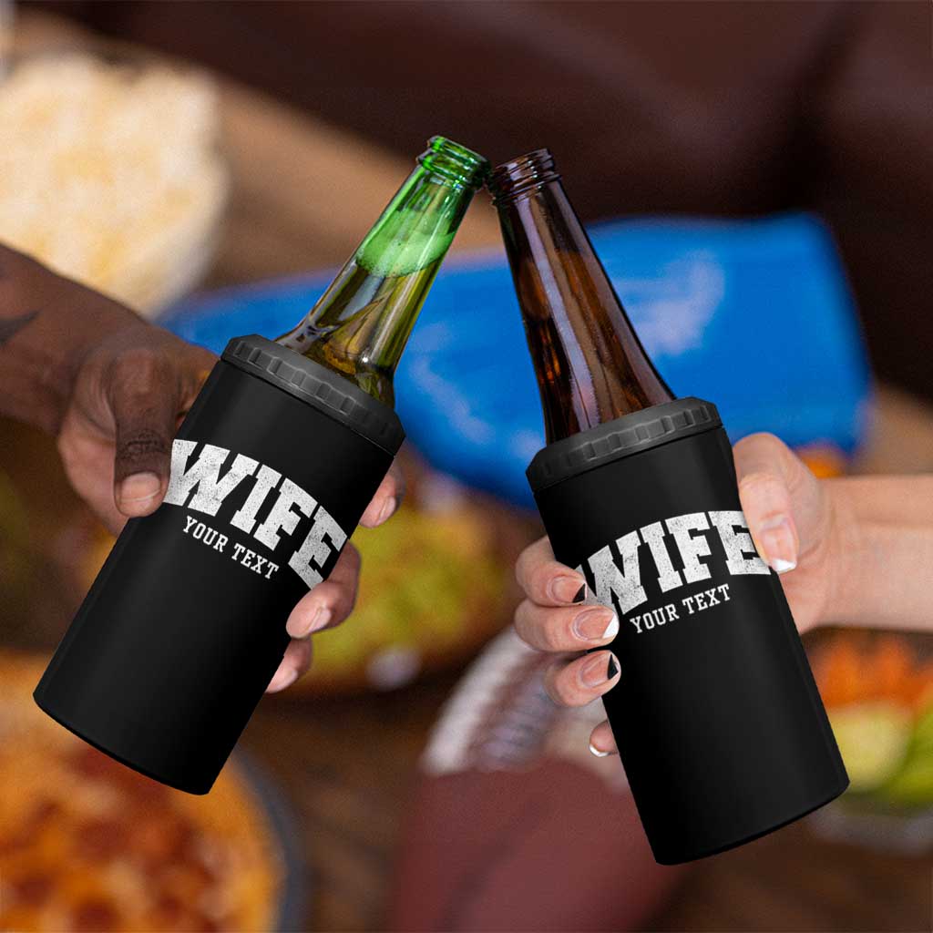 Personalized Wife 4 in 1 Can Cooler Tumbler Custom Text Name Wifey Marriage Anniversary Couple Gift