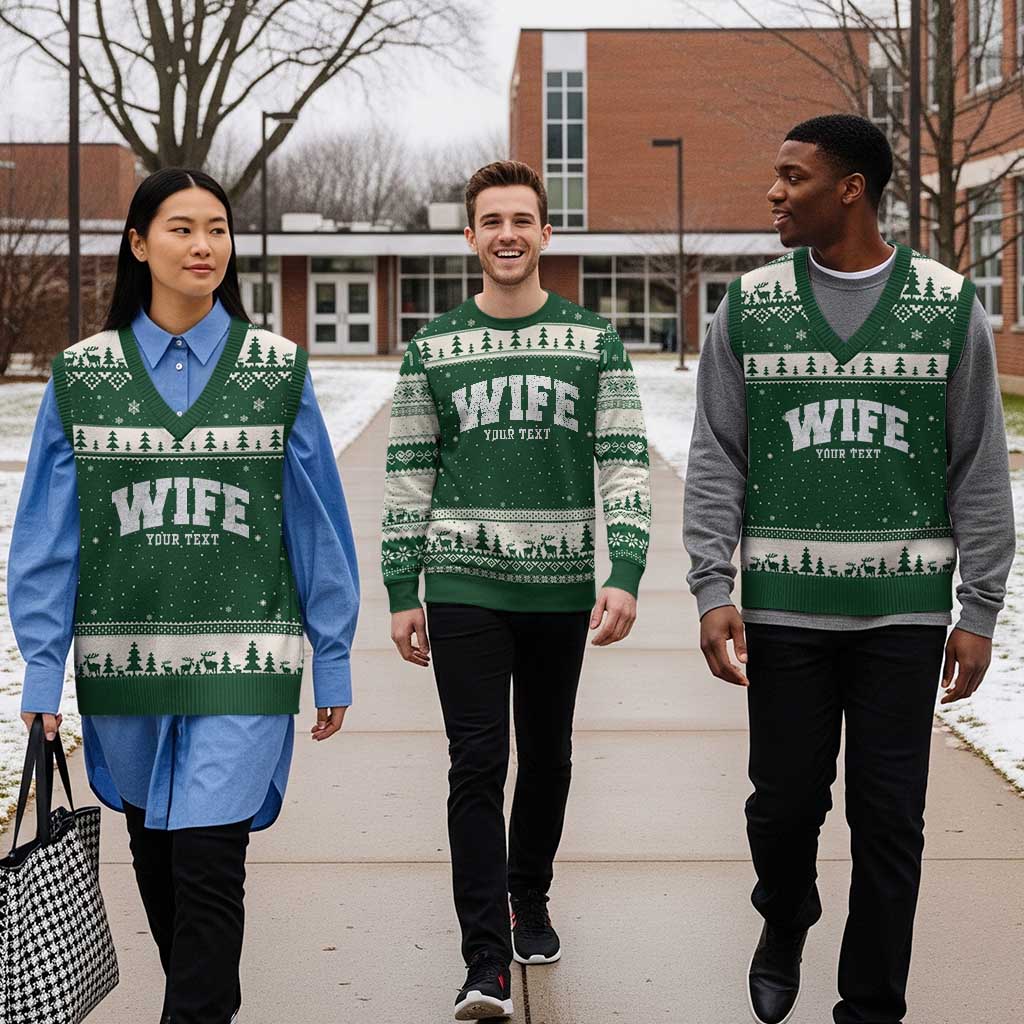 Personalized Wife V-Neck Knit Sweater Vest Custom Text Name Wifey Marriage Anniversary Couple Gift