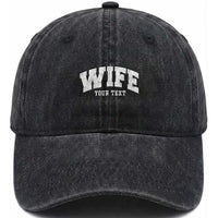 Personalized Wife Washed Cotton Baseball Cap Custom Text Name Wifey Marriage Anniversary Couple Gift