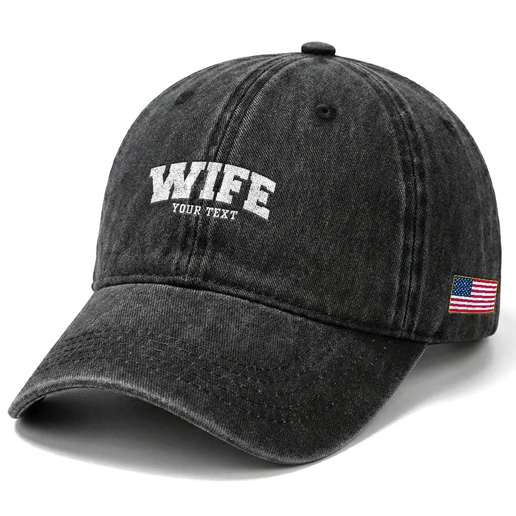 Personalized Wife Washed Cotton Baseball Cap Custom Text Name Wifey Marriage Anniversary Couple Gift