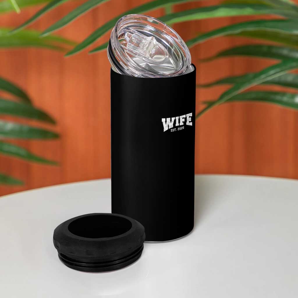 Wife Est 2026 4 in 1 Can Cooler Tumbler Just Married Couple Matching Wedding Honeymoon