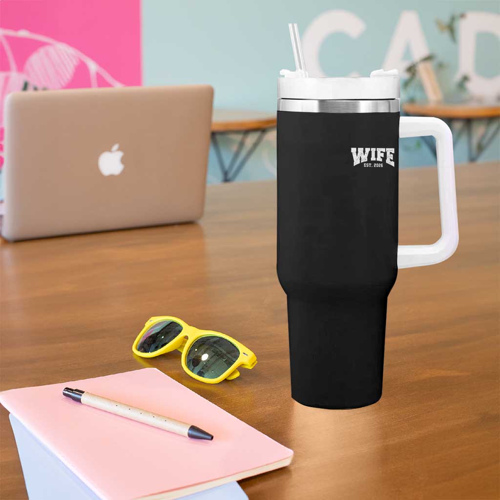 Wife Est 2026 Tumbler With Handle Just Married Couple Matching Wedding Honeymoon