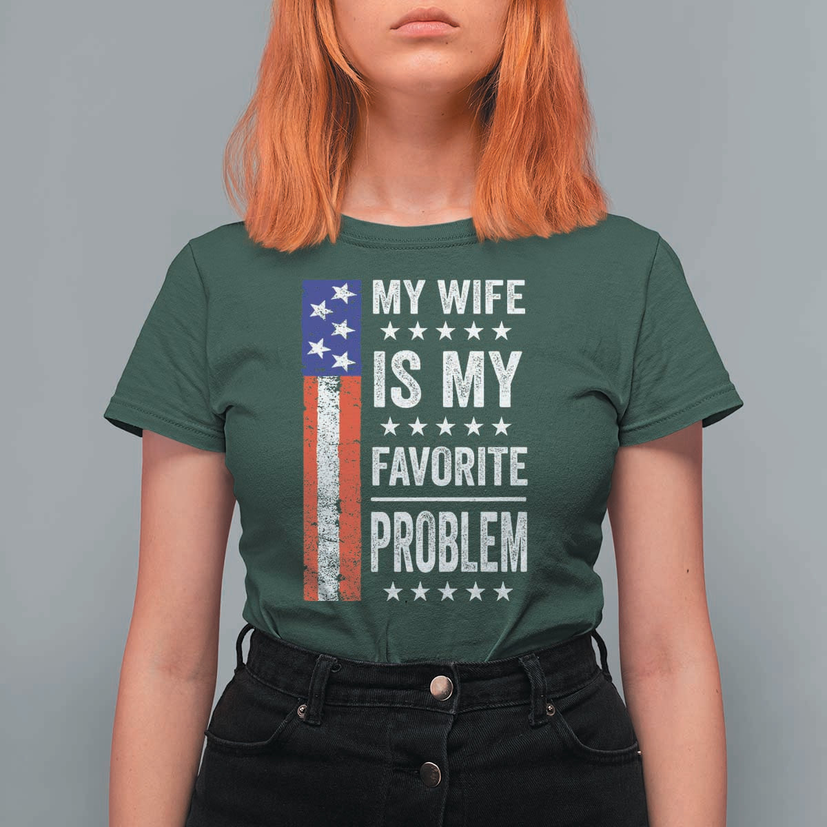 My Wife Is My Favorite Problem T Shirt For Women Wife Husband Marriage Humor American Flag Rock Hand