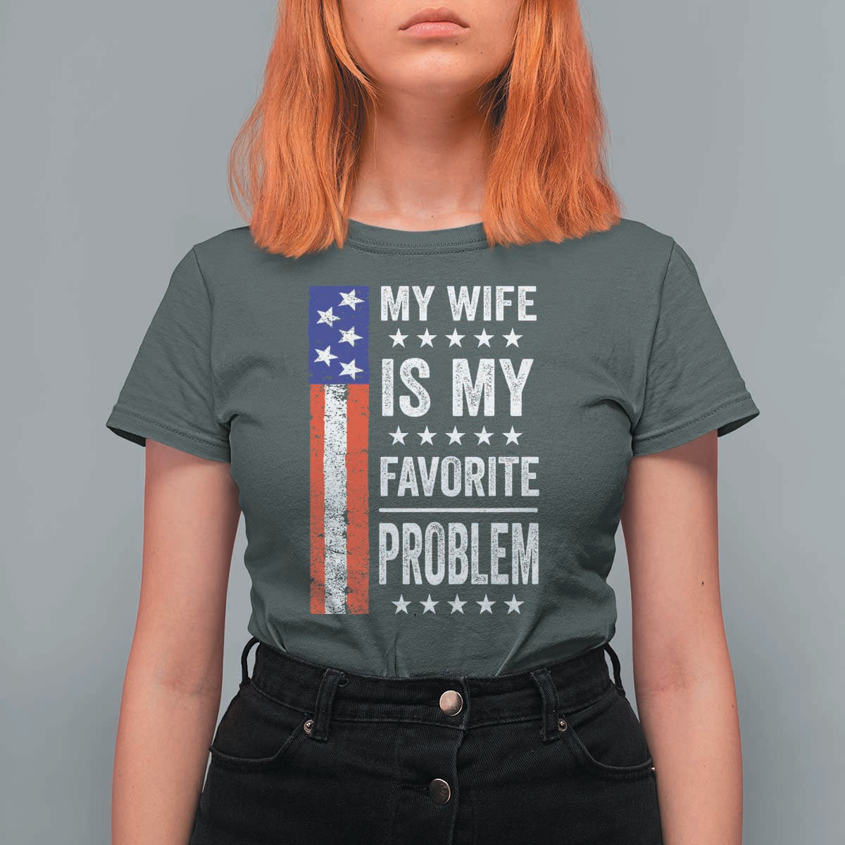 My Wife Is My Favorite Problem T Shirt For Women Wife Husband Marriage Humor American Flag Rock Hand