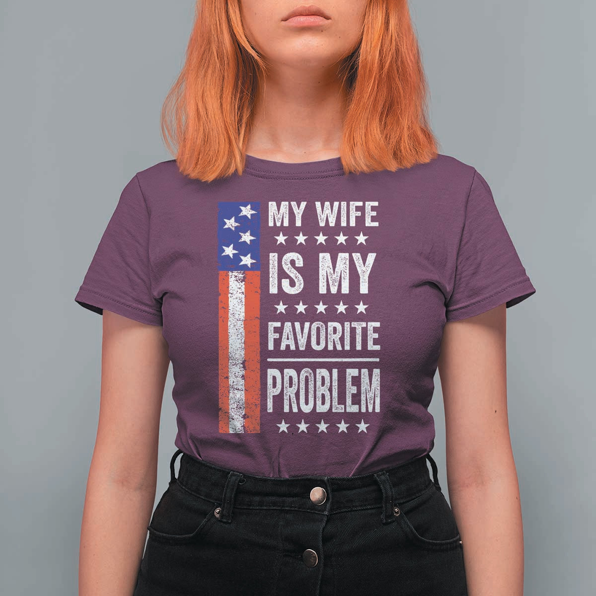 My Wife Is My Favorite Problem T Shirt For Women Wife Husband Marriage Humor American Flag Rock Hand