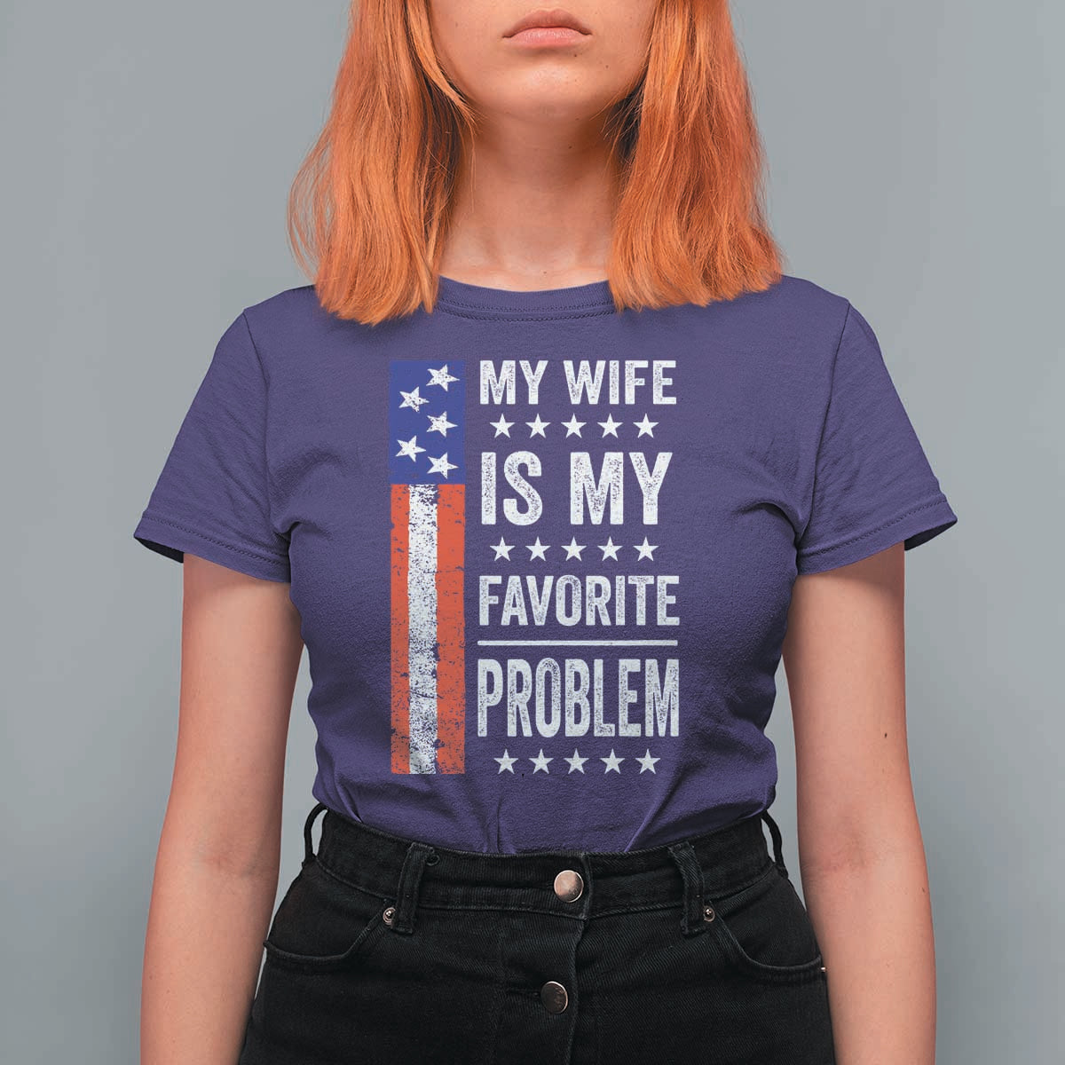 My Wife Is My Favorite Problem T Shirt For Women Wife Husband Marriage Humor American Flag Rock Hand