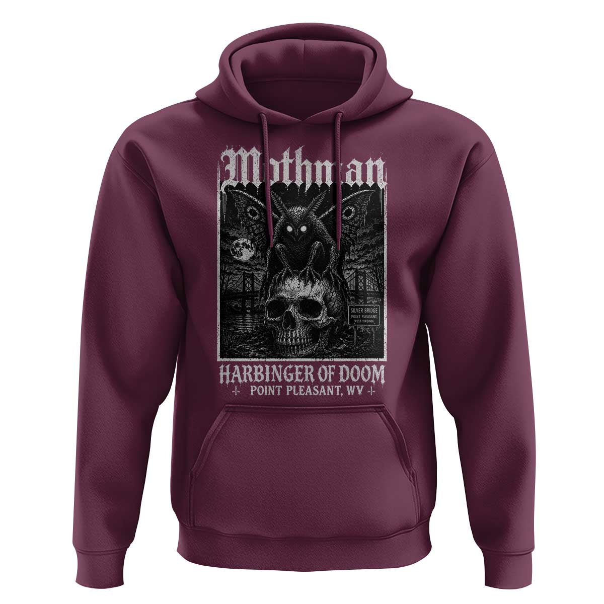 Mothman Harbinger of Doom Point Pleasant WV Hoodie Gothic Horror Cryptid Creature