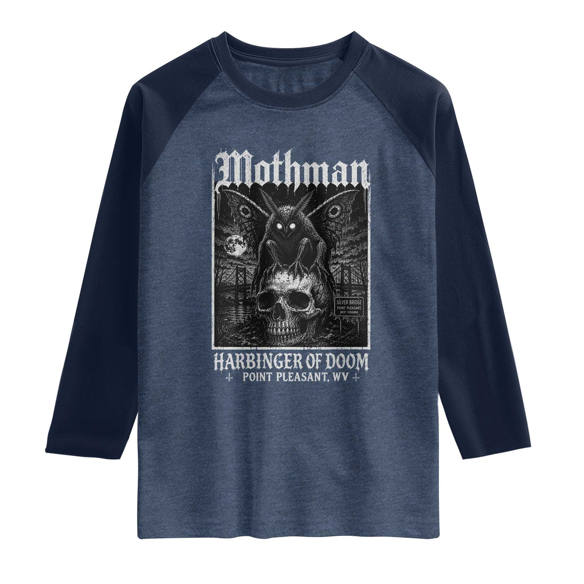 Mothman Harbinger of Doom Point Pleasant WV Raglan Shirt Gothic Horror Cryptid Creature