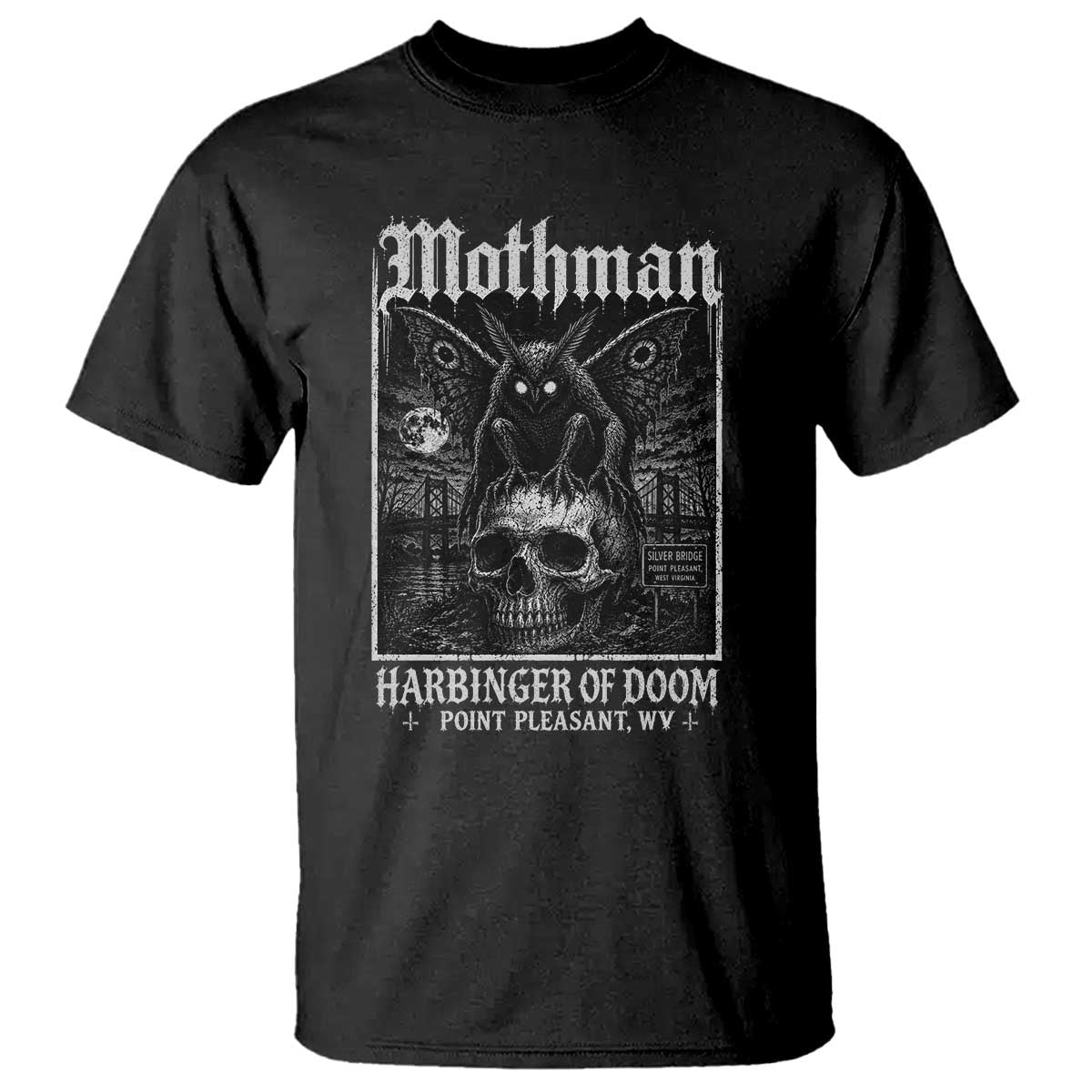 Mothman Harbinger of Doom Point Pleasant WV T Shirt Gothic Horror Cryptid Creature