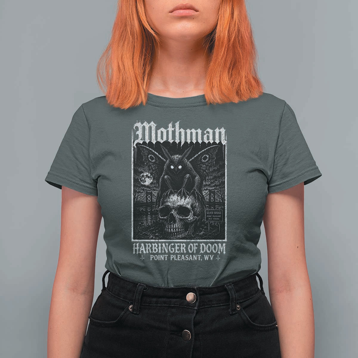Mothman Harbinger of Doom Point Pleasant WV T Shirt For Women Gothic Horror Cryptid Creature