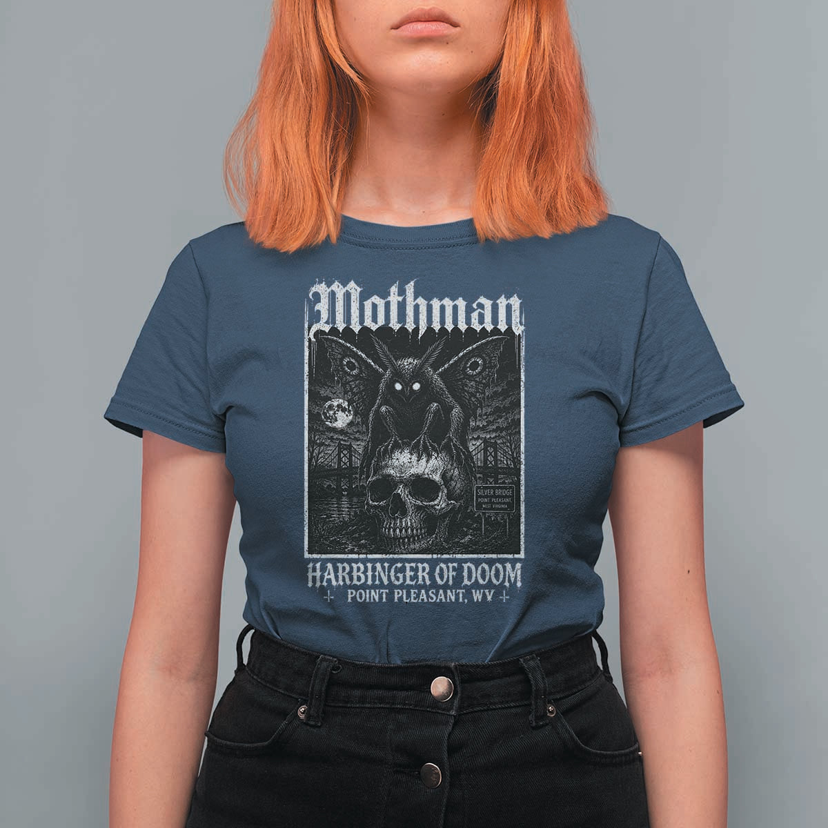 Mothman Harbinger of Doom Point Pleasant WV T Shirt For Women Gothic Horror Cryptid Creature
