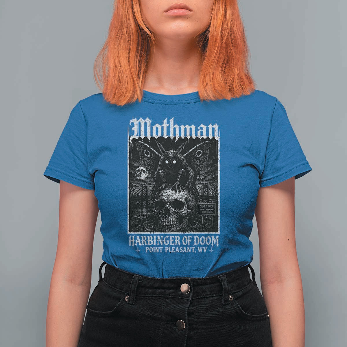 Mothman Harbinger of Doom Point Pleasant WV T Shirt For Women Gothic Horror Cryptid Creature