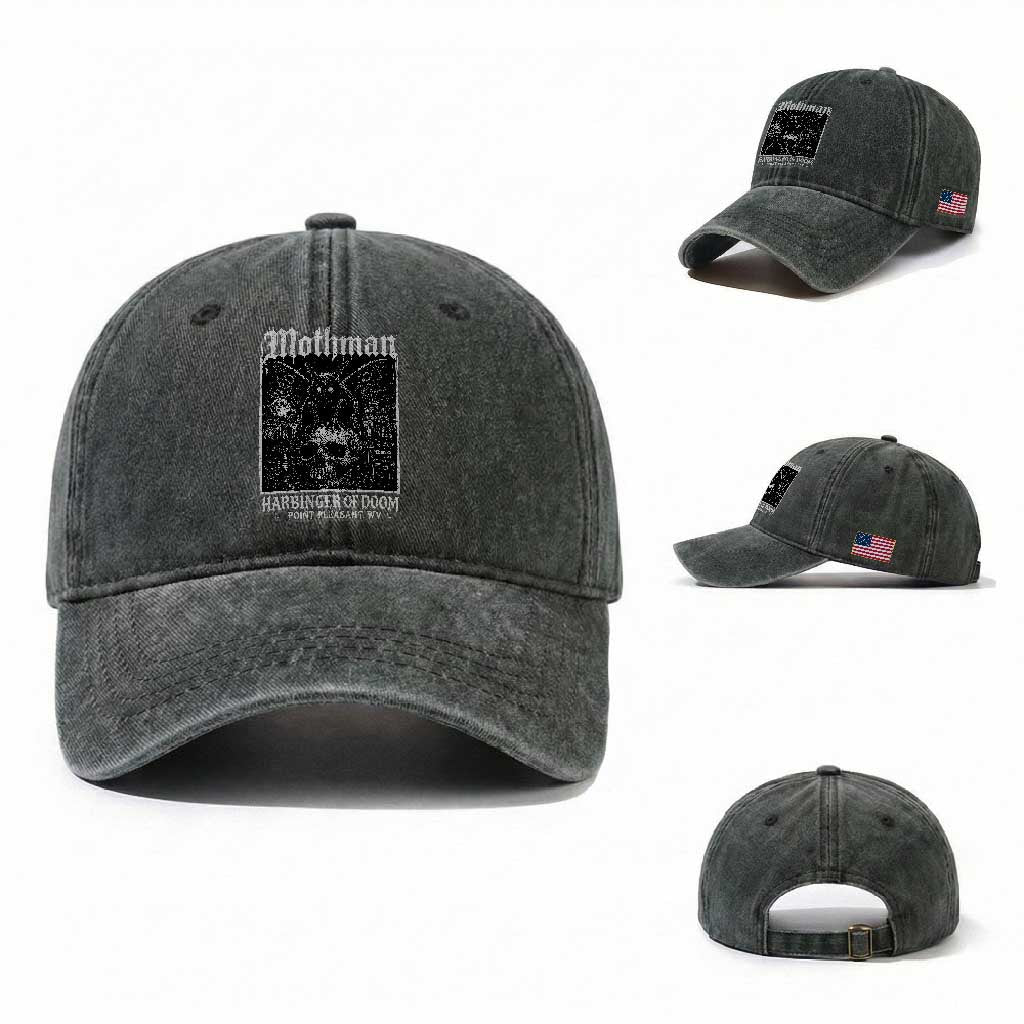 Mothman Harbinger of Doom Point Pleasant WV Washed Cotton Baseball Cap Gothic Horror Cryptid Creature