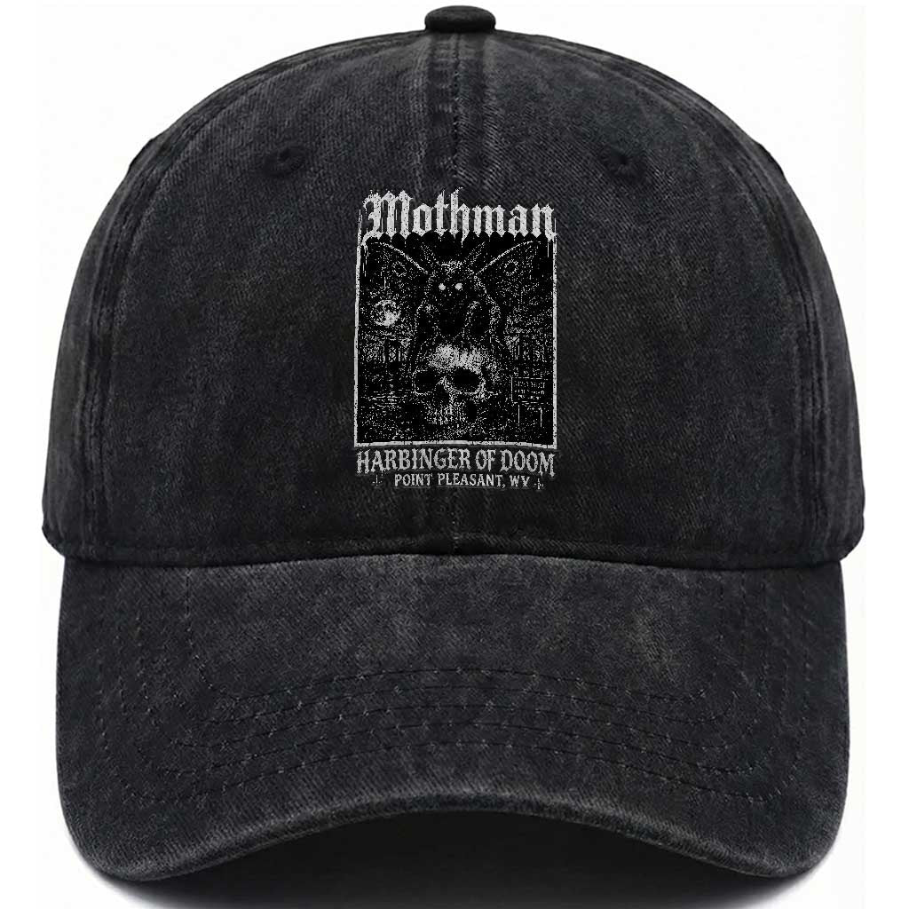 Mothman Harbinger of Doom Point Pleasant WV Washed Cotton Baseball Cap Gothic Horror Cryptid Creature