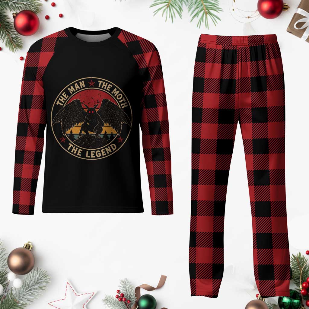 Funny Mothman The Man The Moth The Legend Plaid Pajama Set Retro Folklore Creepy Cryptid