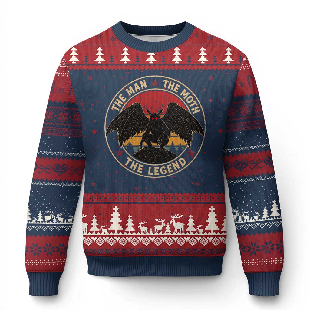 Funny Mothman The Man The Moth The Legend Ugly Christmas Sweater Retro Folklore Creepy Cryptid