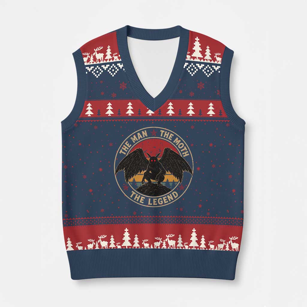 Funny Mothman The Man The Moth The Legend V-Neck Knit Sweater Vest Retro Folklore Creepy Cryptid