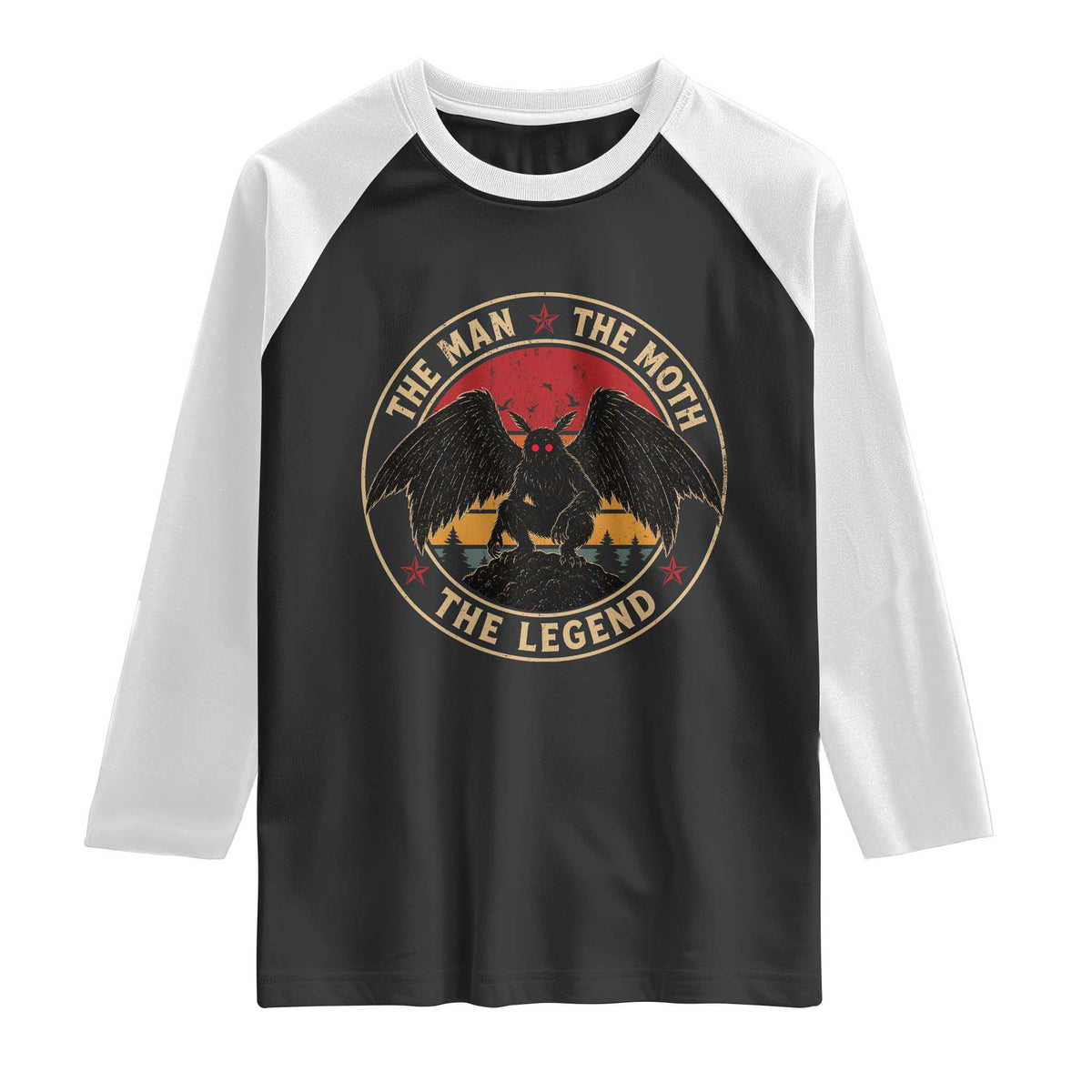 Funny Mothman The Man The Moth The Legend Raglan Shirt Retro Folklore Creepy Cryptid