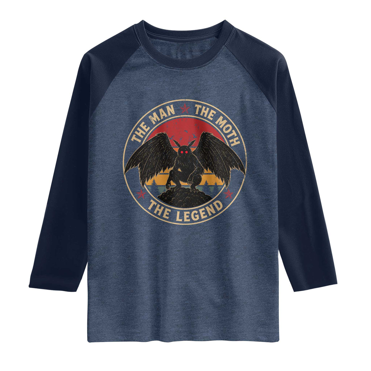 Funny Mothman The Man The Moth The Legend Raglan Shirt Retro Folklore Creepy Cryptid