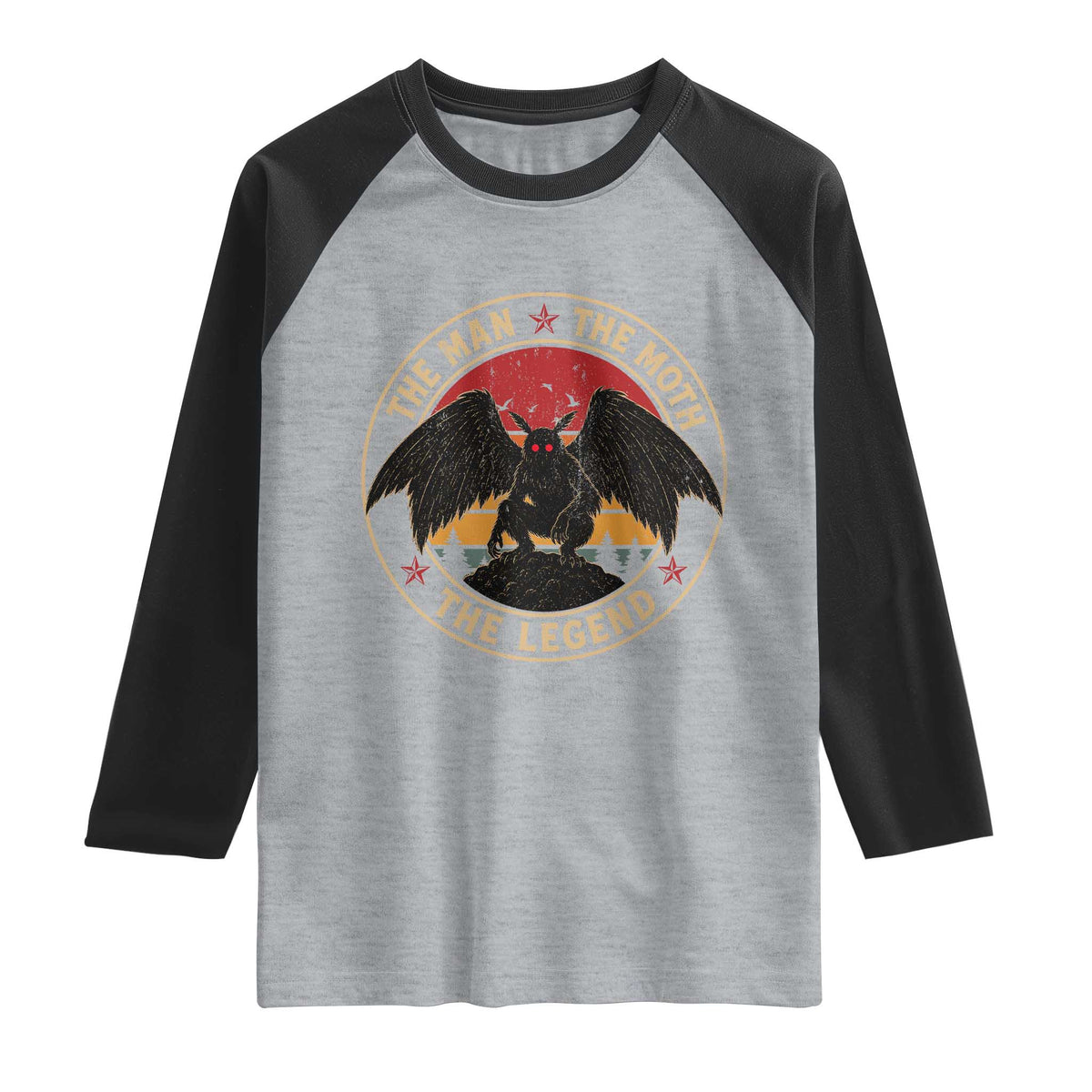Funny Mothman The Man The Moth The Legend Raglan Shirt Retro Folklore Creepy Cryptid