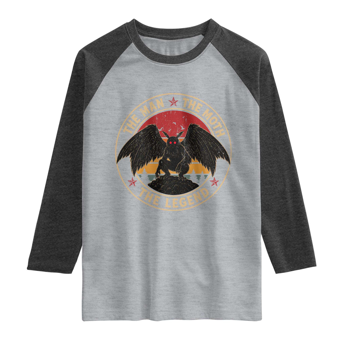 Funny Mothman The Man The Moth The Legend Raglan Shirt Retro Folklore Creepy Cryptid