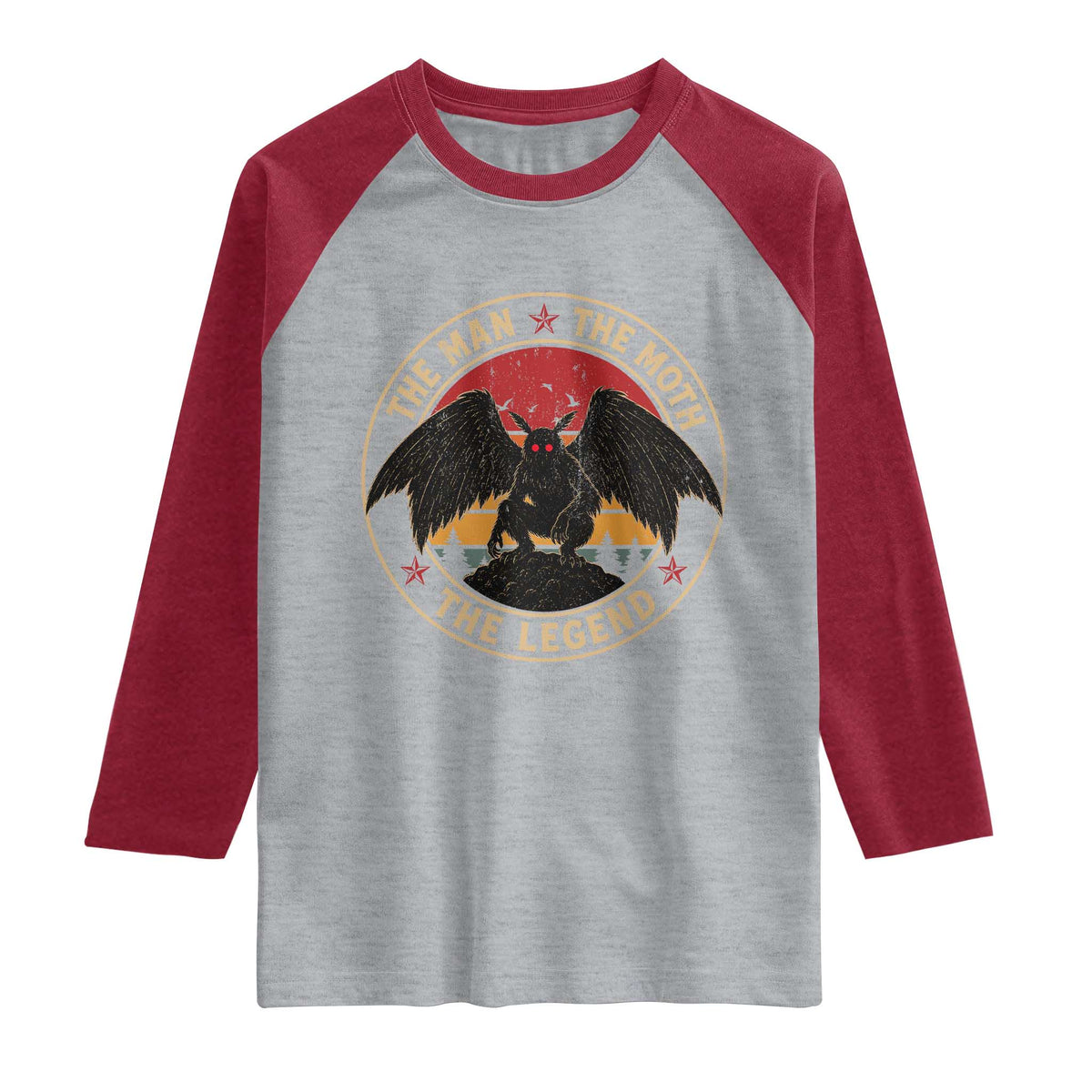 Funny Mothman The Man The Moth The Legend Raglan Shirt Retro Folklore Creepy Cryptid