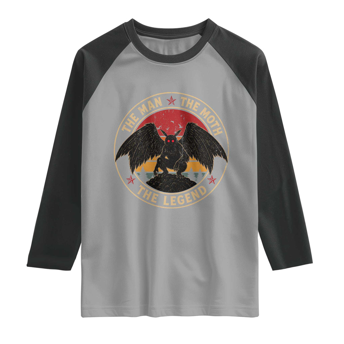 Funny Mothman The Man The Moth The Legend Raglan Shirt Retro Folklore Creepy Cryptid
