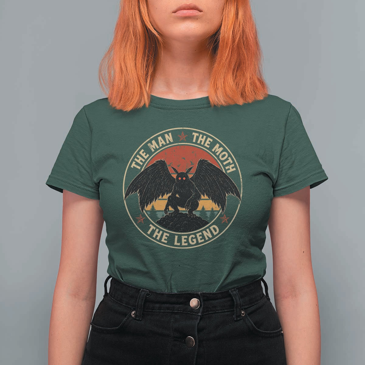 Funny Mothman The Man The Moth The Legend T Shirt For Women Retro Folklore Creepy Cryptid
