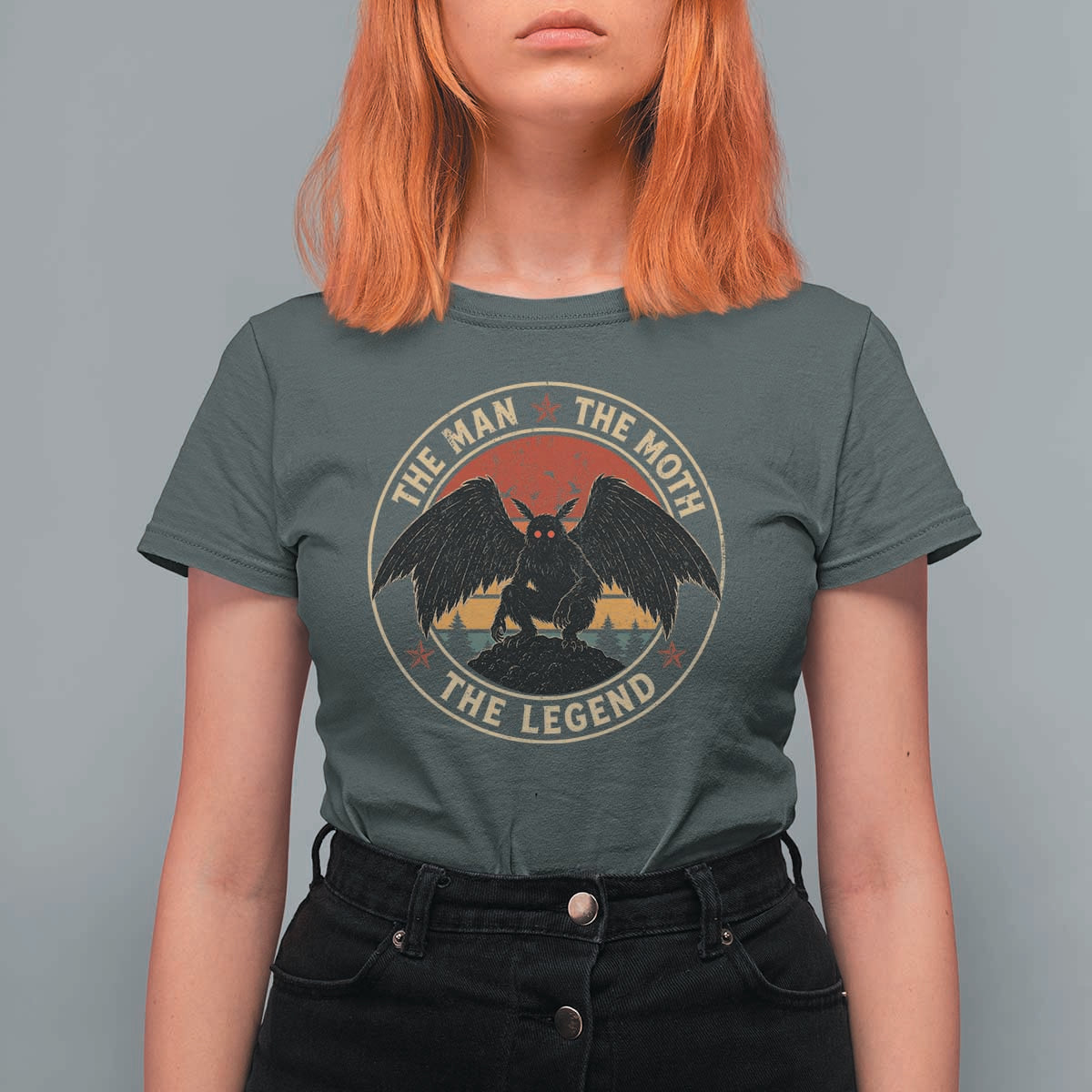 Funny Mothman The Man The Moth The Legend T Shirt For Women Retro Folklore Creepy Cryptid